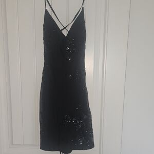 Lulu's Black Sequin Spaghetti Strap Mini Dress